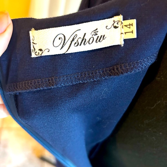 VF Show Navy Retro Rockabilly 50s Wiggle Sailor Midi Dress, Sz 14 - Picture 5 of 5